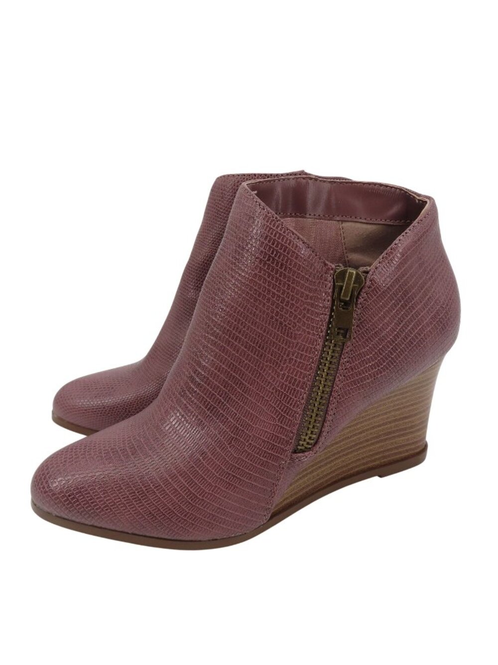Journee Collection Women 9 GLAM True Comfort Foam Purple Wedge Zip Booties Shoes